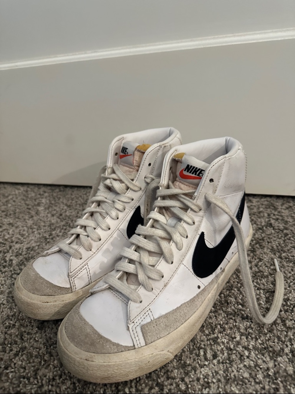 Nike Blazer Mid Vintage White Sneakers with Black Swoosh